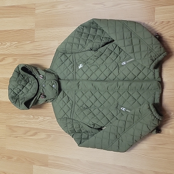Abercrombie & Fitch Hooded coat small Quilted army Green EUC - Picture 10 of 11